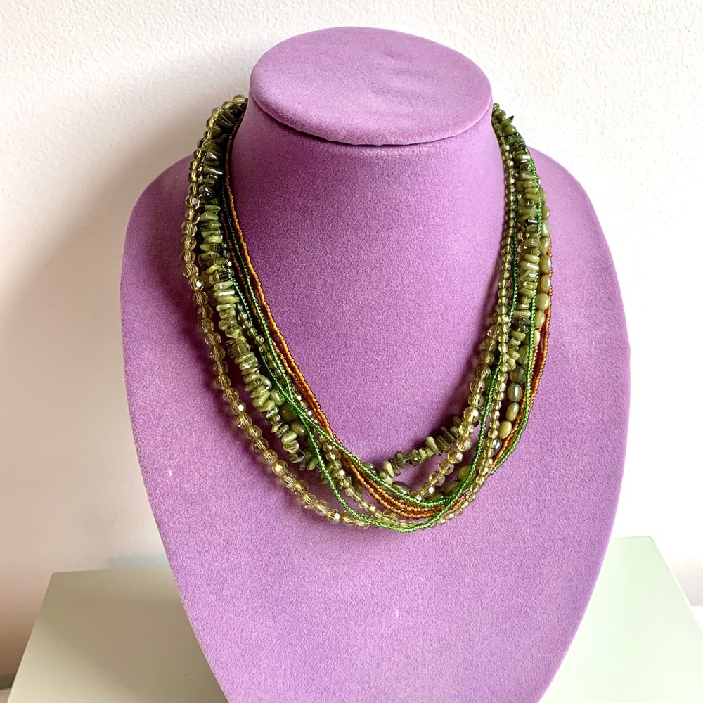 Green beaded multi-strand necklace